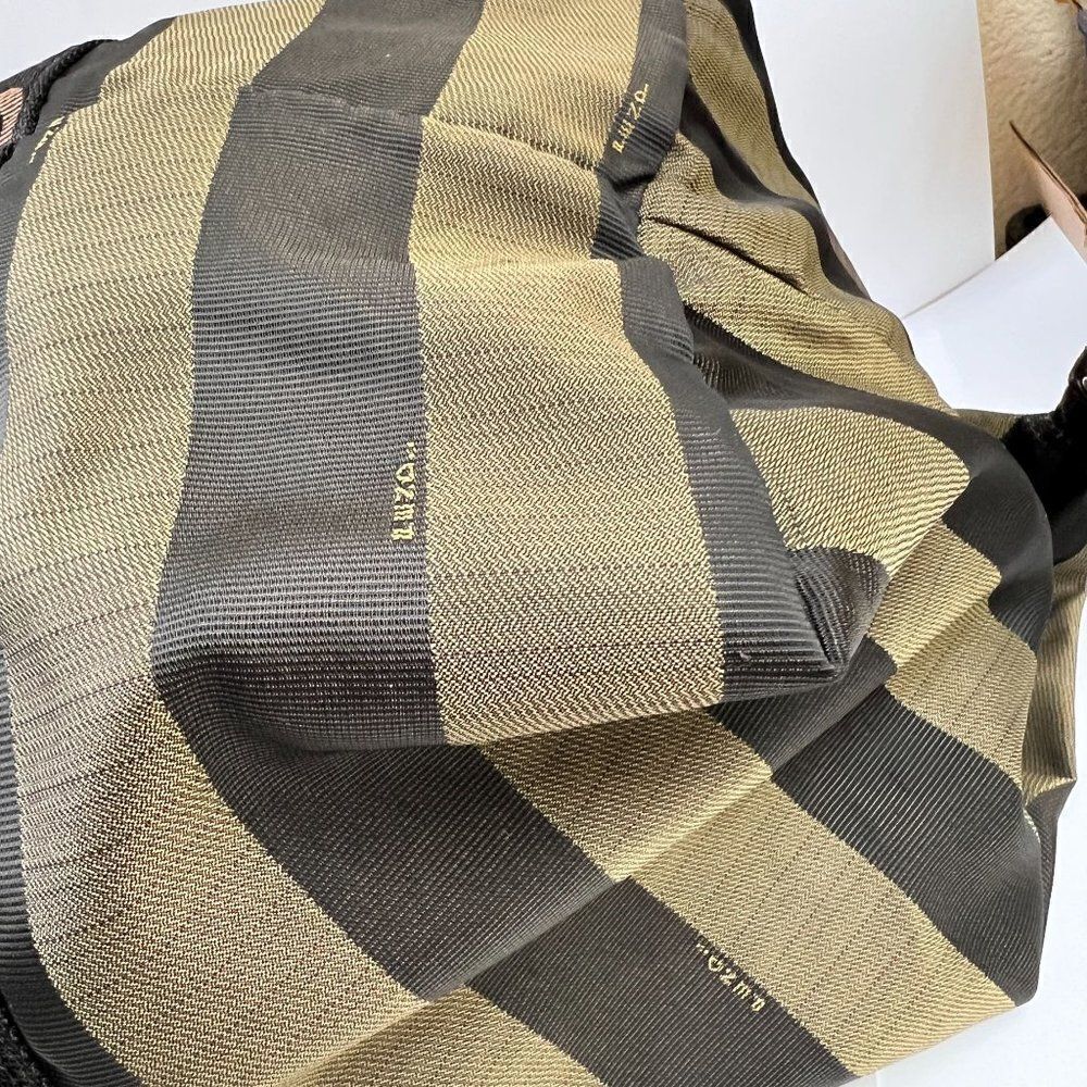 Auth Fendi Logo Weekender Overnight Pequin Stripe Bag Olive Canvas - Picture 6 of 16